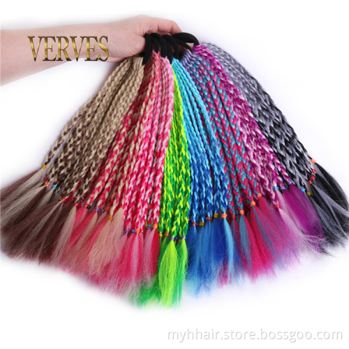 Synthetic Hair ombre Crochet Braid 12 inch Colorful Hair-Ring Braid Ponytail for Women Braided Drawstring Ponytail